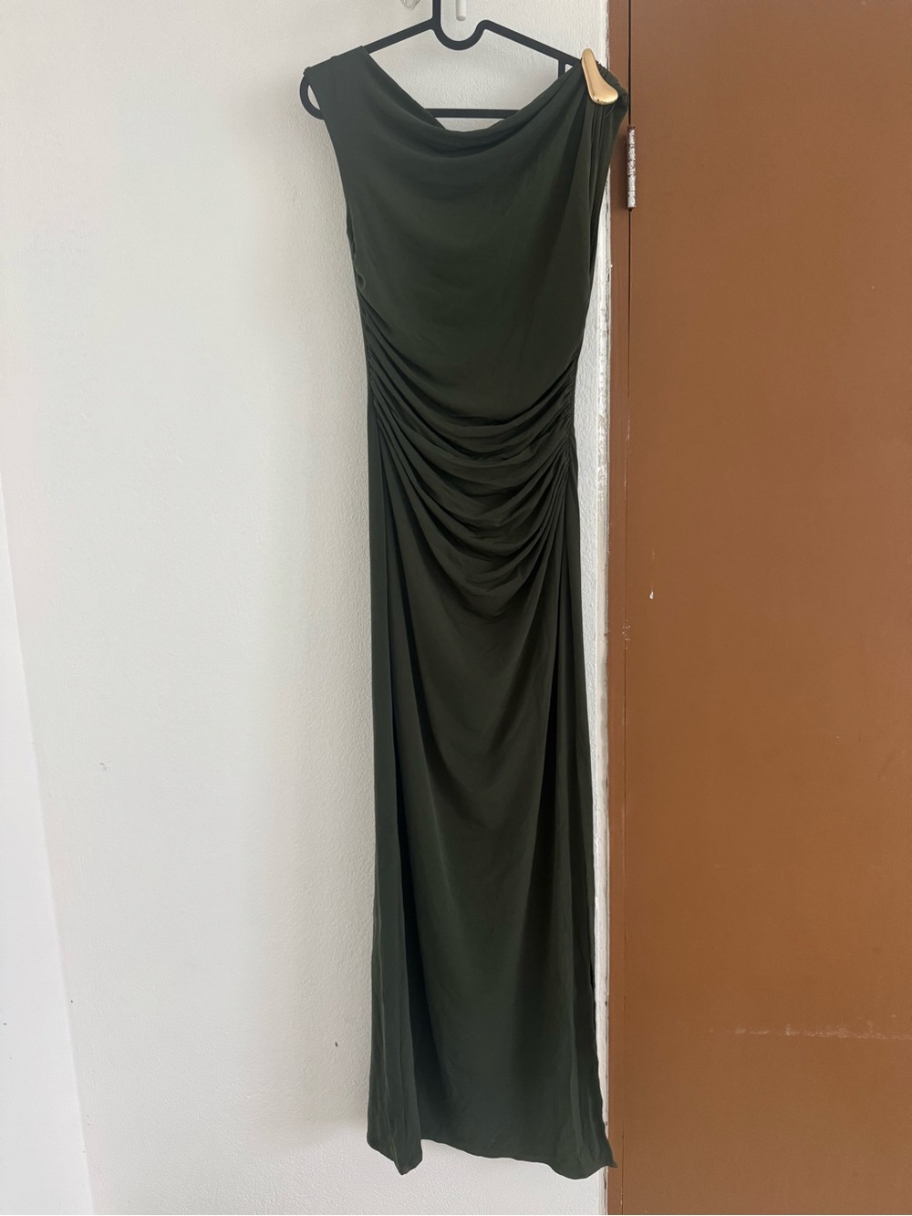 Draped Olive Maxi Dress with Side Ruching